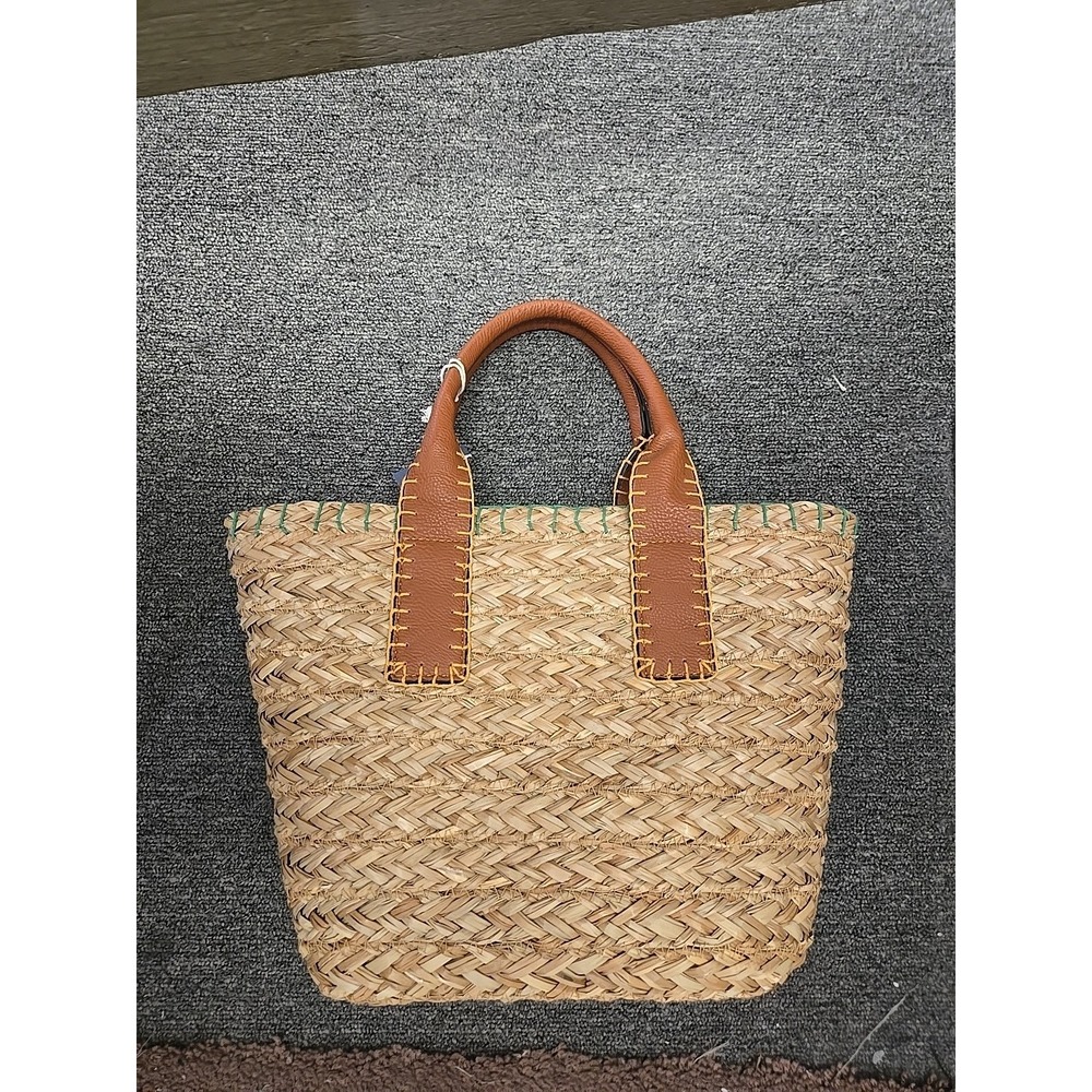 UNIVERSAL THREAD NATURAL PLANT MATERIAL STRAW MINI TOTE WOVEN HANDBAG 13.5 x 9.5
